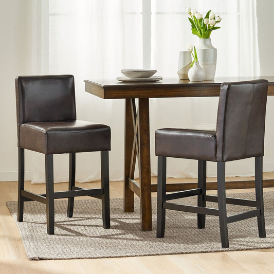 26-inch Brown Leather Counter stools (Set of 2)