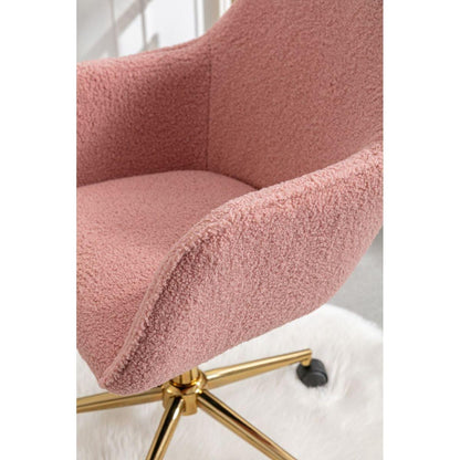 Modern Teddy Fabric Material Adjustable Height 360 Revolving Home Office Chair With Gold Metal Legs And Universal Wheel For Indoor,Pink