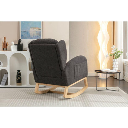 Teddy Fabric Rocking Chair With Packet Wood Legs,Dark Gray