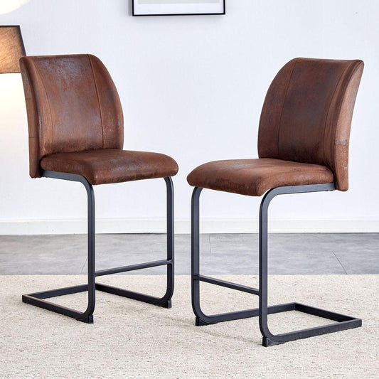 A set of two brown chairs, including suede cushions and black metal legs. Small size, suitable for select groups, suitable for dining room, kitchen, terrace and guest office chairs (set of 2)