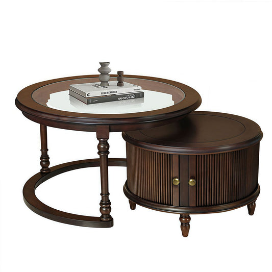 Modern Nesting Coffee Table Set with Glass and Solid Wood Frame