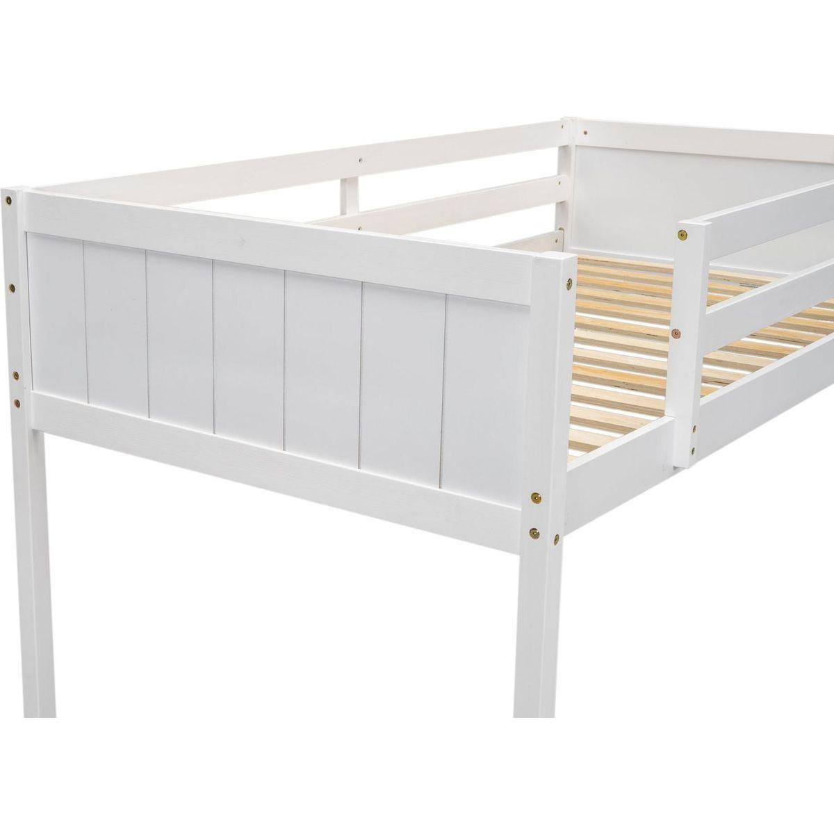 Twin Size Wood Low Loft Bed with Ladder, ladder can be placed on the left or right, White