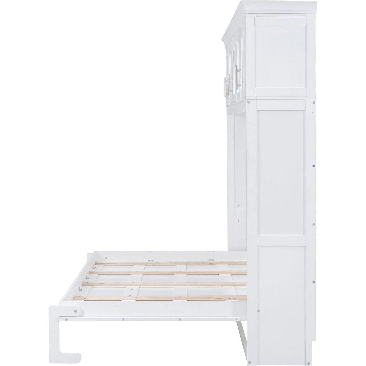 Queen Size Murphy Bed Wall Bed with Top Cabinets,White