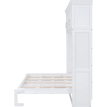 Queen Size Murphy Bed Wall Bed with Top Cabinets,White