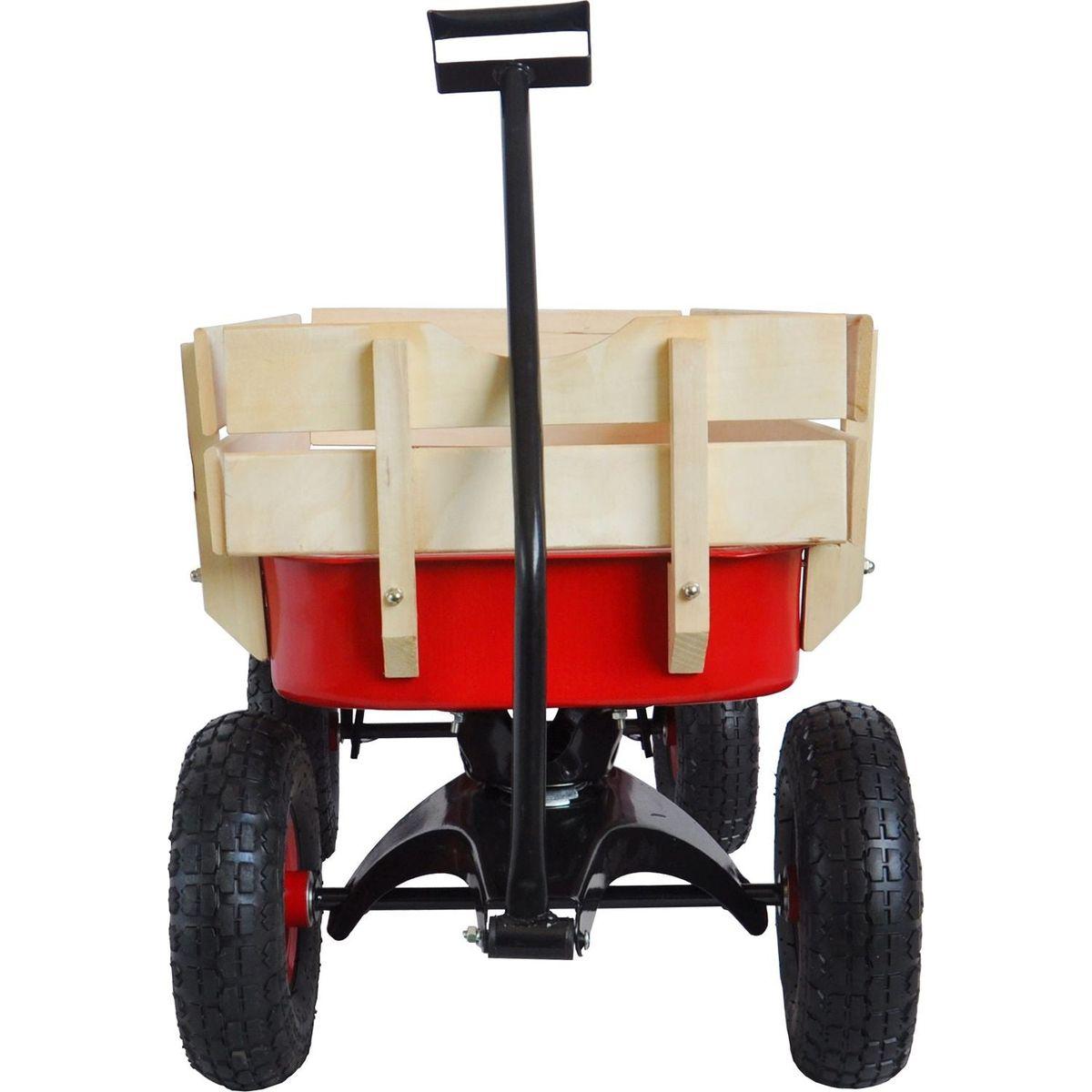 outdoor sport wagon tools cart wooden side panels air tires Wagon (red)
