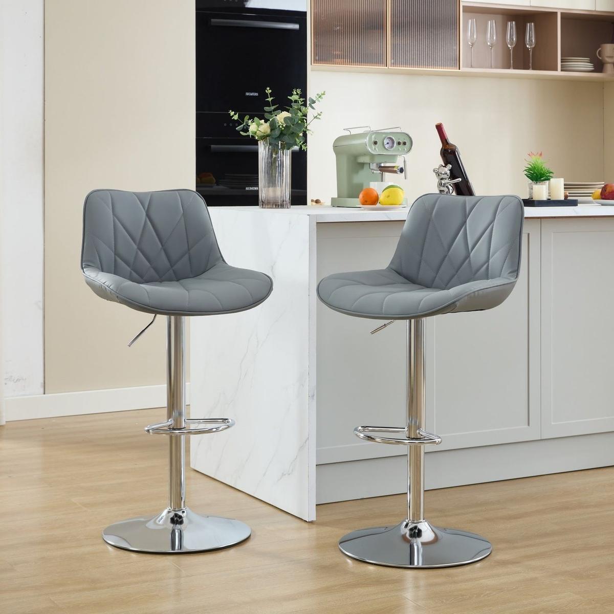 Counter Height Bar Stools Kitchen Island Barstools Adjustable Swivel Counter Stool Bar Height Island Chairs with Back,Set of 2,Gray