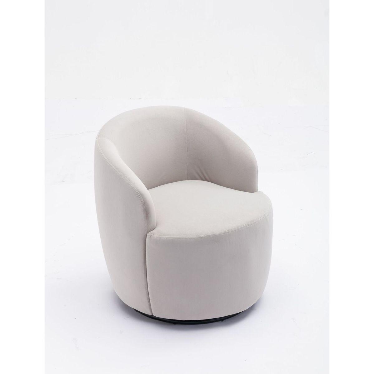 Velvet Fabric Swivel Accent Armchair Barrel Chair With Black Powder Coating Metal Ring,Gray