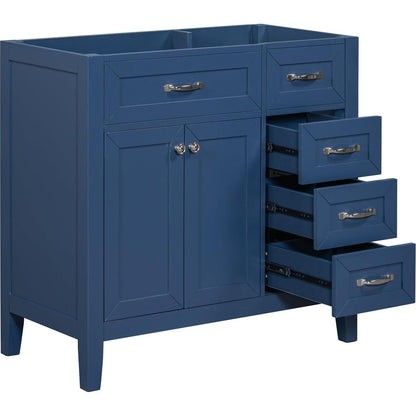 36" Bathroom Vanity without Sink, Cabinet Base Only, Bathroom Cabinet with Drawers, Solid Frame and MDF Board, Blue