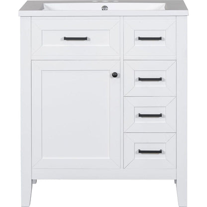 30" Bathroom Vanity with Sink Combo, White Bathroom Cabinet with Drawers, Solid Frame and MDF Board