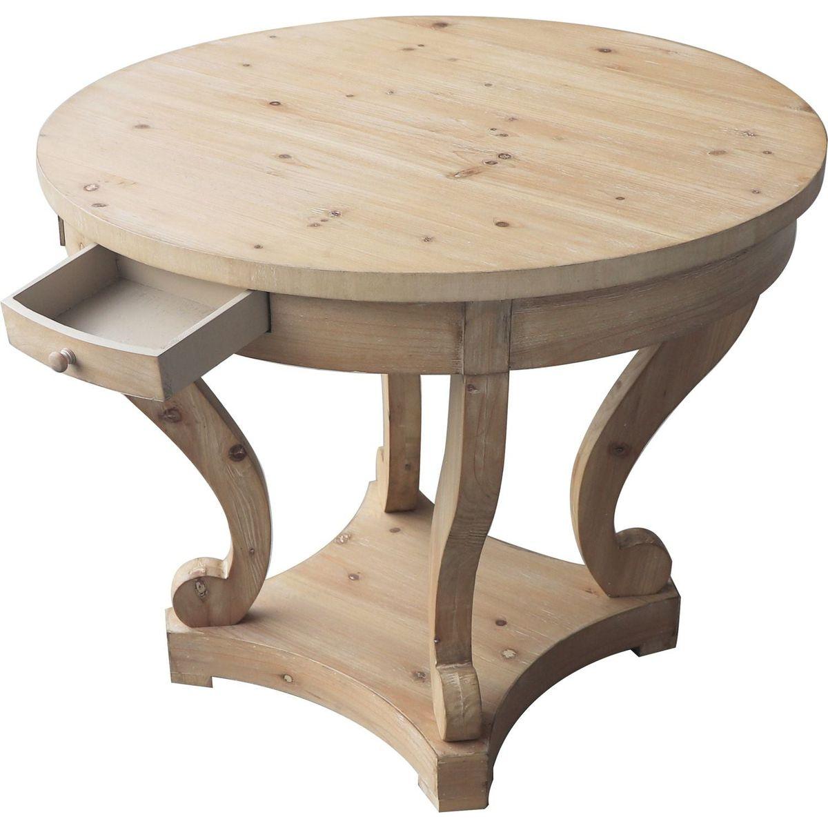 Curved Legs Farmhouse Style Small Size Round Dining Table End Table Side Table Coffee Table for Dinette, Kitchen, Dining Room or Living Room, Natural Wood Grain Distressed