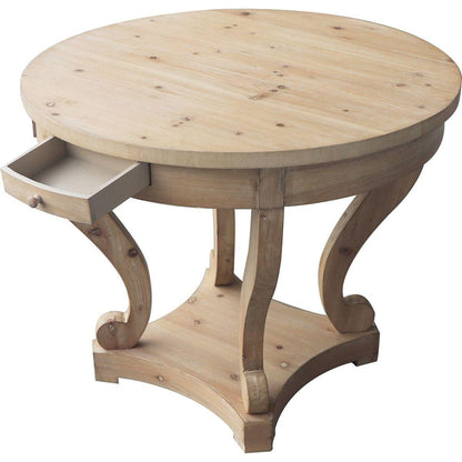Curved Legs Farmhouse Style Small Size Round Dining Table End Table Side Table Coffee Table for Dinette, Kitchen, Dining Room or Living Room, Natural Wood Grain Distressed