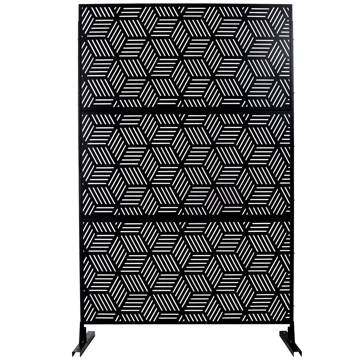 Outdoor & Indoor Privacy Screen Metal Privacy Screen 76' H×48' W, Freestanding Decorative Privacy Screen for Deck Balcony Patio, Privacy Fence Panels for Outside Lawn Garden PS116 BLACK