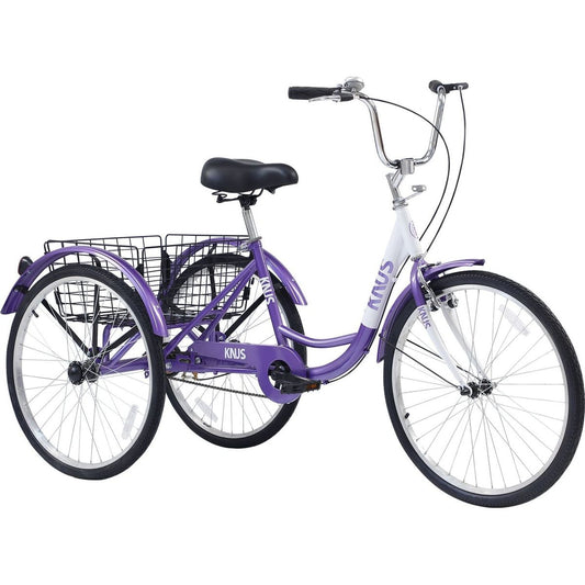 Adult Tricycle Trikes,3-Wheel Bikes,24 Inch Wheels Cruiser Bicycles with Large Shopping Basket for Women and Men