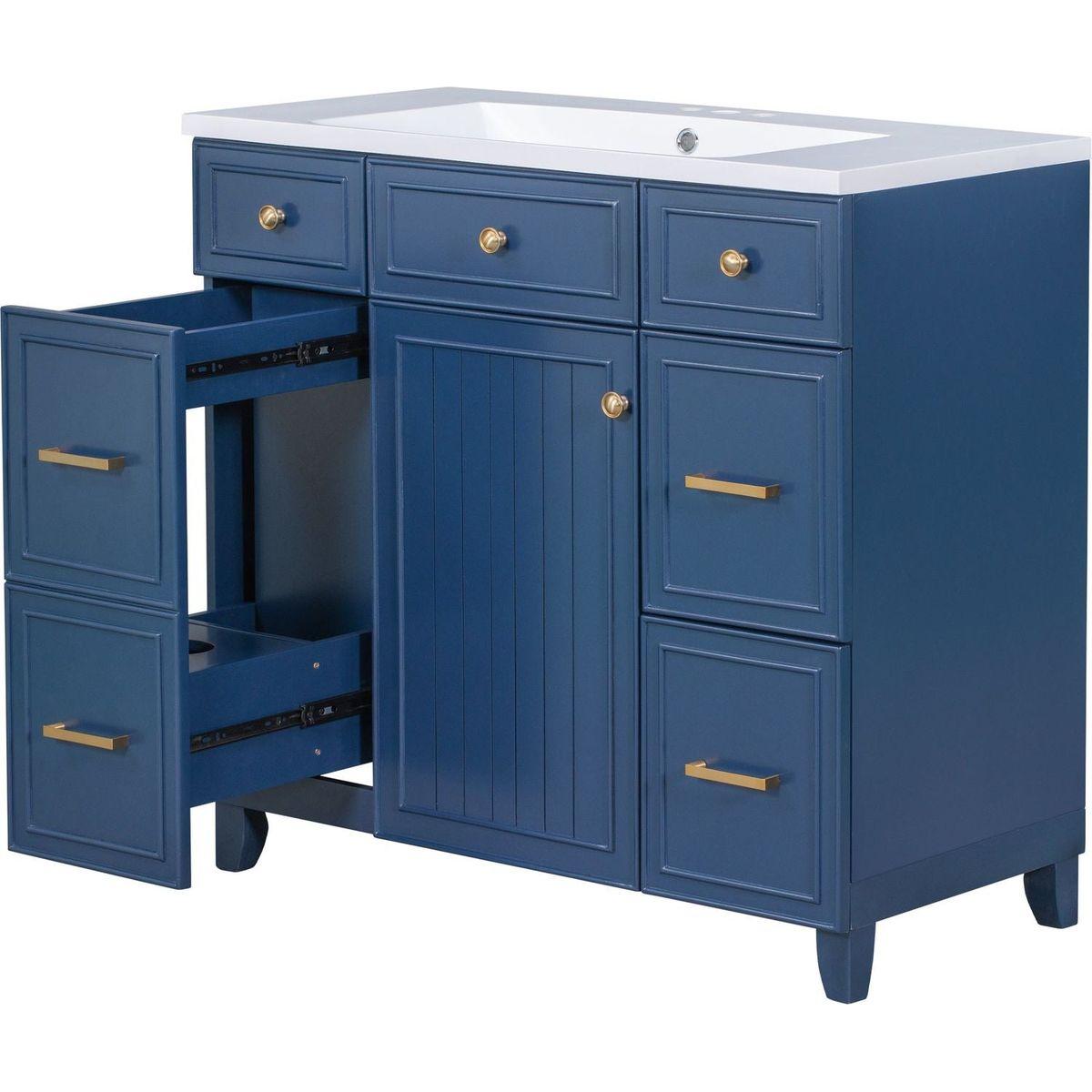 36" Bathroom Vanity Cabinet with Sink Top Combo Set, Navy Blue, Single Sink, Shaker Cabinet with Soft Closing Door and Drawer