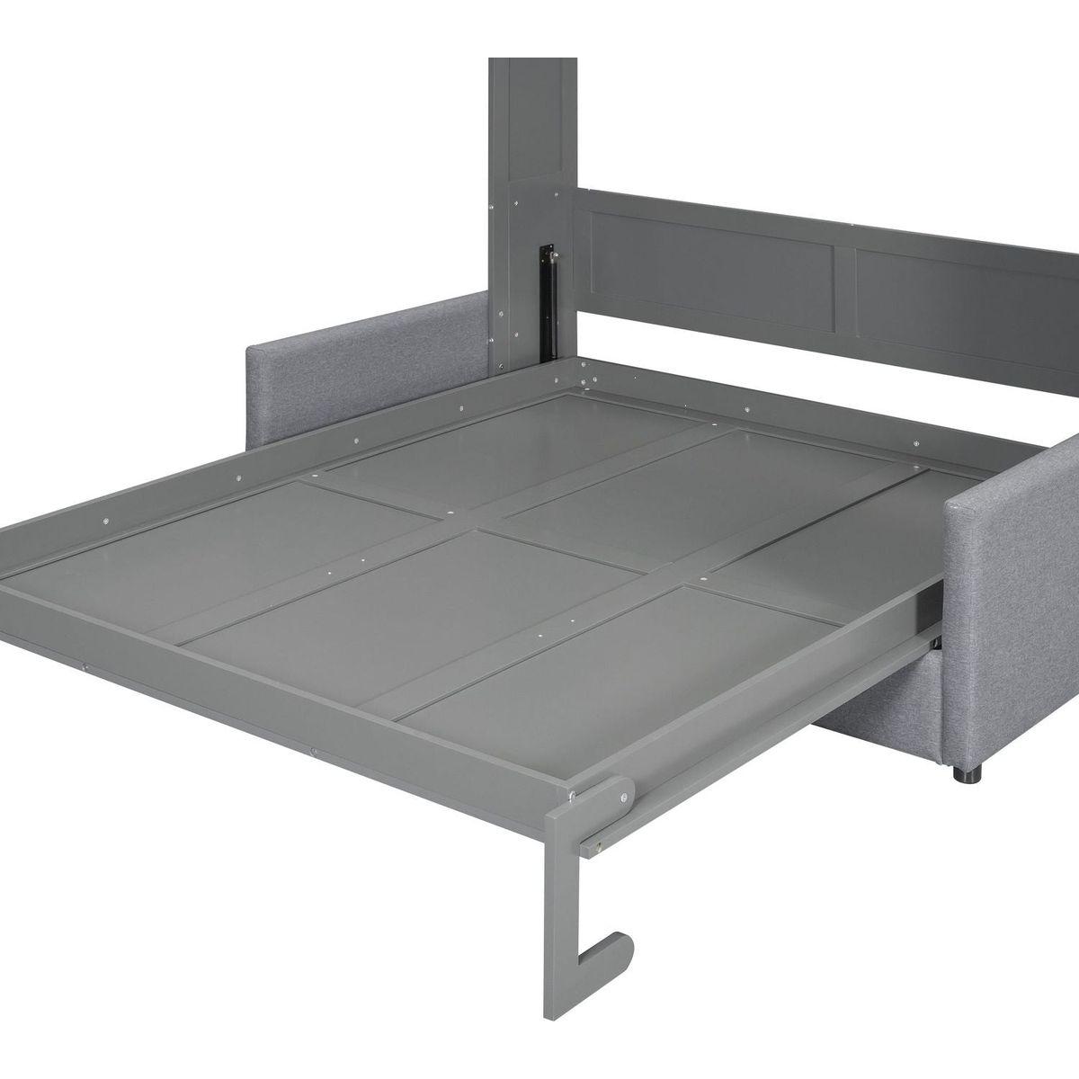Queen Size Murphy Bed Wall Bed with Cushion,Gray