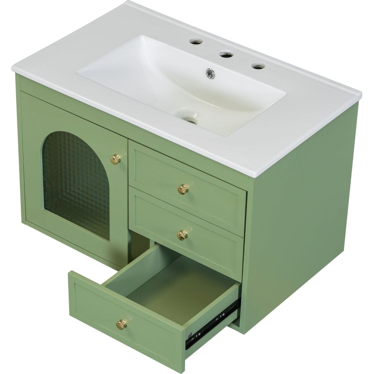 30x18x19.6 Inches Elegant Floating Bathroom Vanity Sink and Cabinet Combo - 1 Door and 2 Drawers