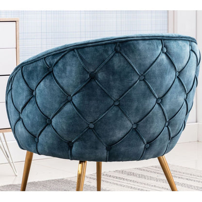 Gorgeous Living Room Accent Chair 1pc Button-Tufted Back Covering Blue Fabric Upholstered Metal Legs