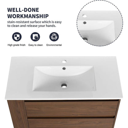 36" Wall Mounting Bathroom Vanity With Ceramic Sink, Soft Close Drawer