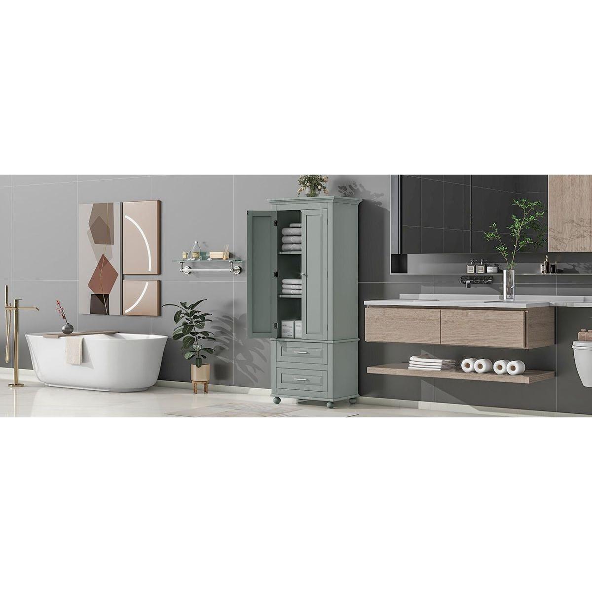 Tall Storage Cabinet with Two Drawers for Bathroom/Office, Grey