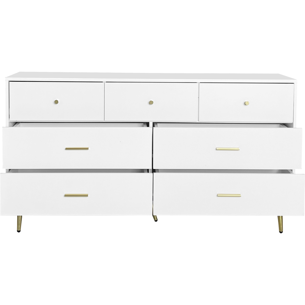 Seven Drawers Large Chest of Drawer Cabinet with Golden Handle and Golden Legs White Color
