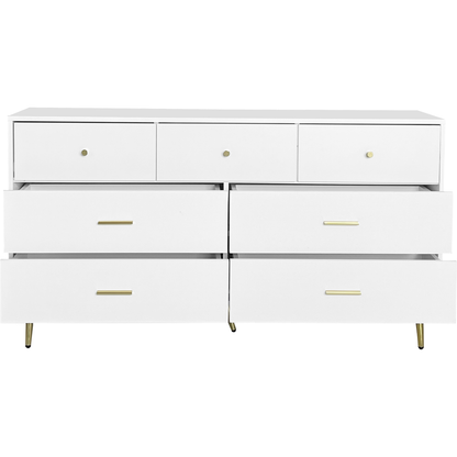 Seven Drawers Large Chest of Drawer Cabinet with Golden Handle and Golden Legs White Color