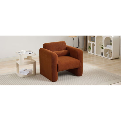 Modern Accent Chair Lambskin Sherpa Fabric Upholstered Comfy Reading Arm Chair Soft Padded Armchair with Back and Pillow for Living Room Bedroom Reception Waiting Room Office,Burnt Orange