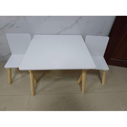 Kids Table and 2 Chairs Set, 3 Pieces Toddler Table and Chair Set, Wooden Activity Play Table Set (White)