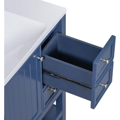 36" Bathroom Vanity without Sink, Cabinet Base Only, One Cabinet and three Drawers, Blue