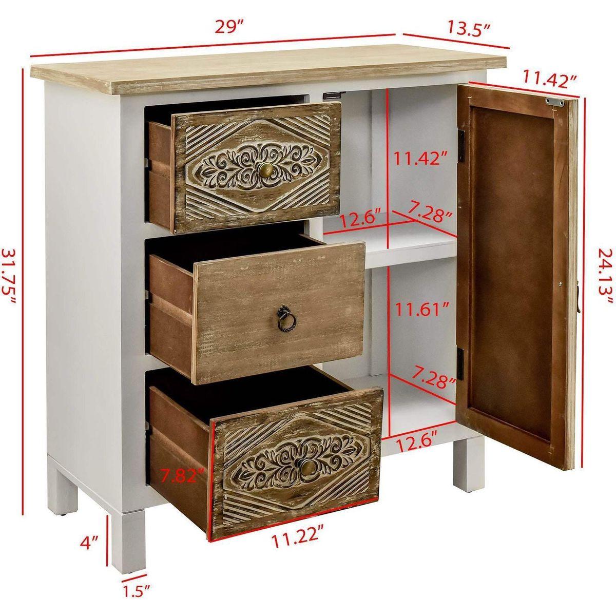 Hand-Carved Accent Cabinet with Vintage Charm - Versatile Storage and Distinctive Design - Fully Assembled