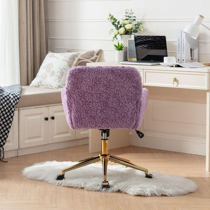 Office Chair,Artificial rabbit hair Home Office Chair with Golden Metal Base,Adjustable Desk Chair Swivel Office Chair,Vanity Chair(Violet) - Streamdale Furniture