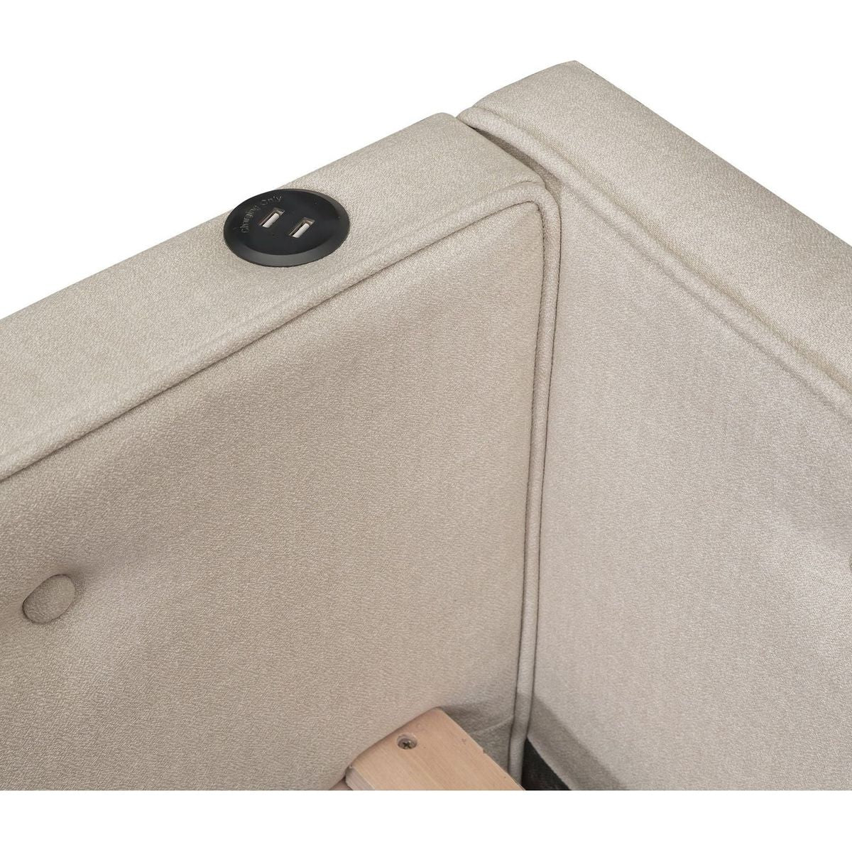 Full Size Upholstered Platform Bed with USB and Twin Size Trundle, Beige