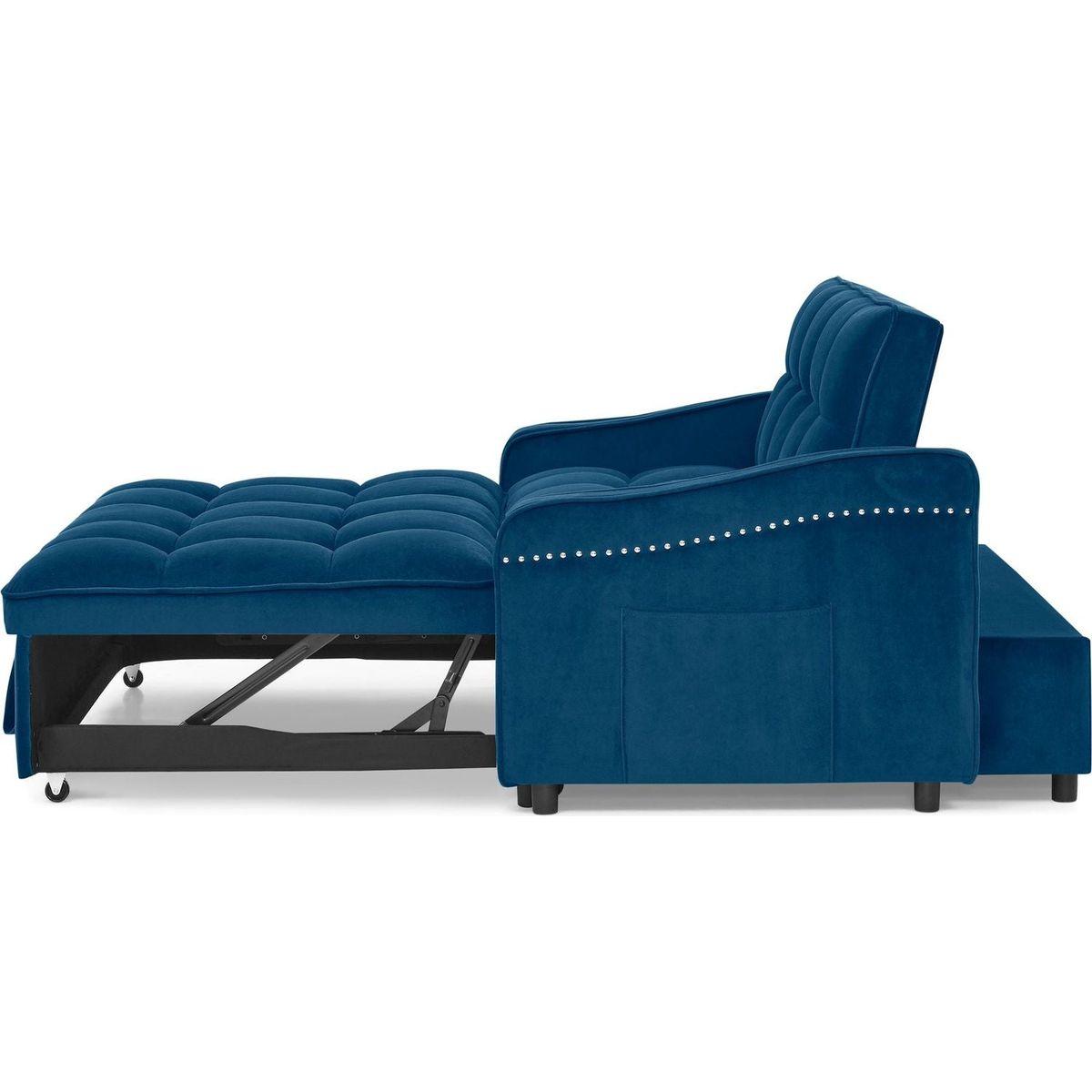 Loveseats Sofa Bed with Pull-out Bed,Adjustable Back and Two Arm Pocket,TypeC and USB Charging with Copper nail,Blue (47"x53"x31")