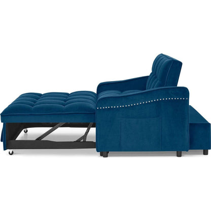 Loveseats Sofa Bed with Pull-out Bed,Adjustable Back and Two Arm Pocket,TypeC and USB Charging with Copper nail,Blue (47"x53"x31")