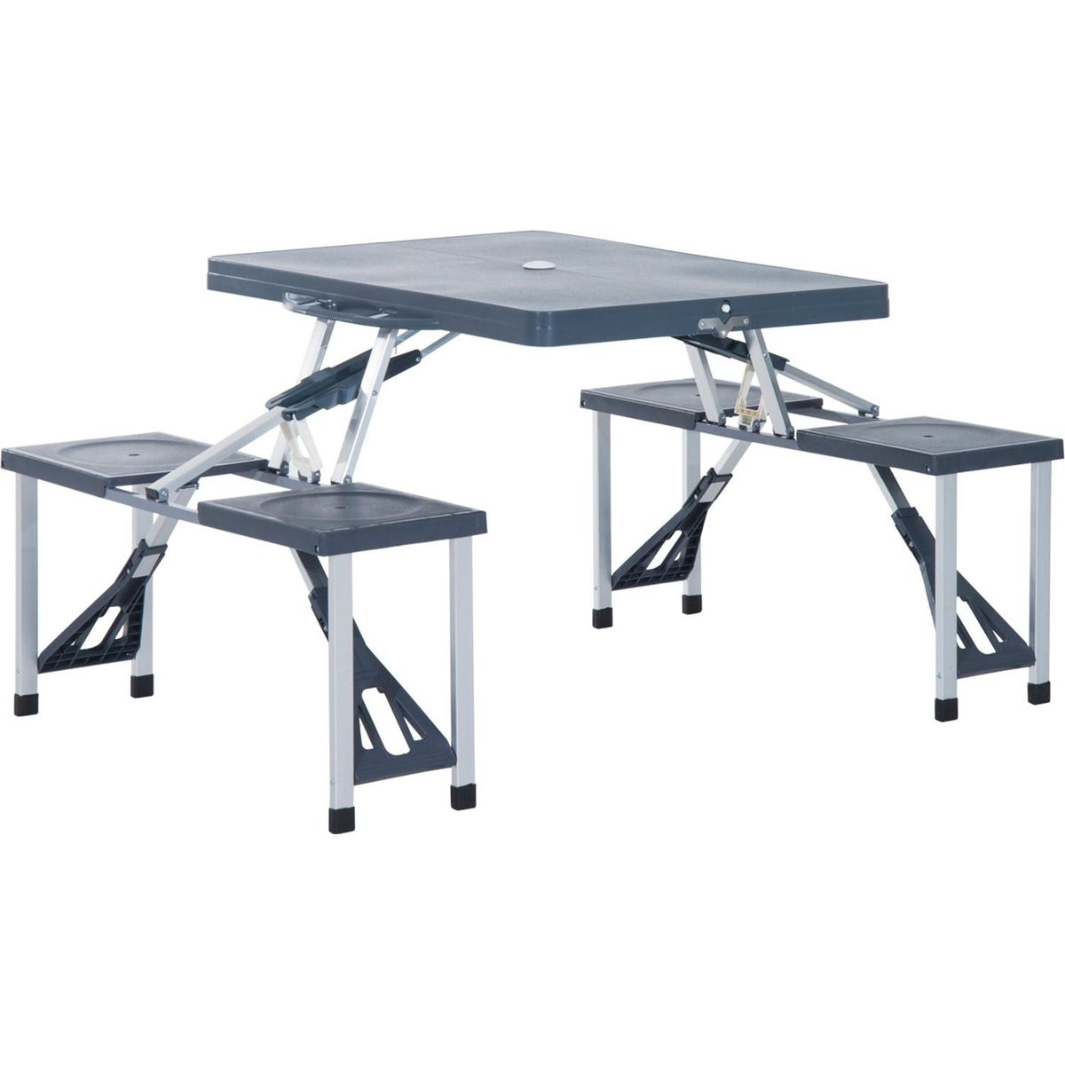 Folding Picnic Table with Seats and Umbrella Hole, Portable Camping Chairs Set, 4-Seat, Aluminum Frame, Dark Gray