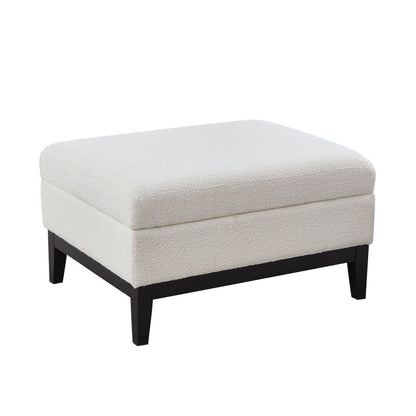 33.86'W Upholstered Wood Base Storage Ottoman with Reversible Lid Coffee Table, Foot Stool Square Footrest with Rubberwood Legs for Living Room Bedroom Entryway and Office, Ivory Boucle.