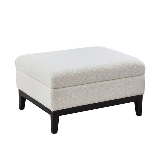 33.86'W Upholstered Wood Base Storage Ottoman with Reversible Lid Coffee Table, Foot Stool Square Footrest with Rubberwood Legs for Living Room Bedroom Entryway and Office, Ivory Boucle.