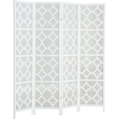 Quarterfoil infused Diamond Design 4-Panel Room Divider, White