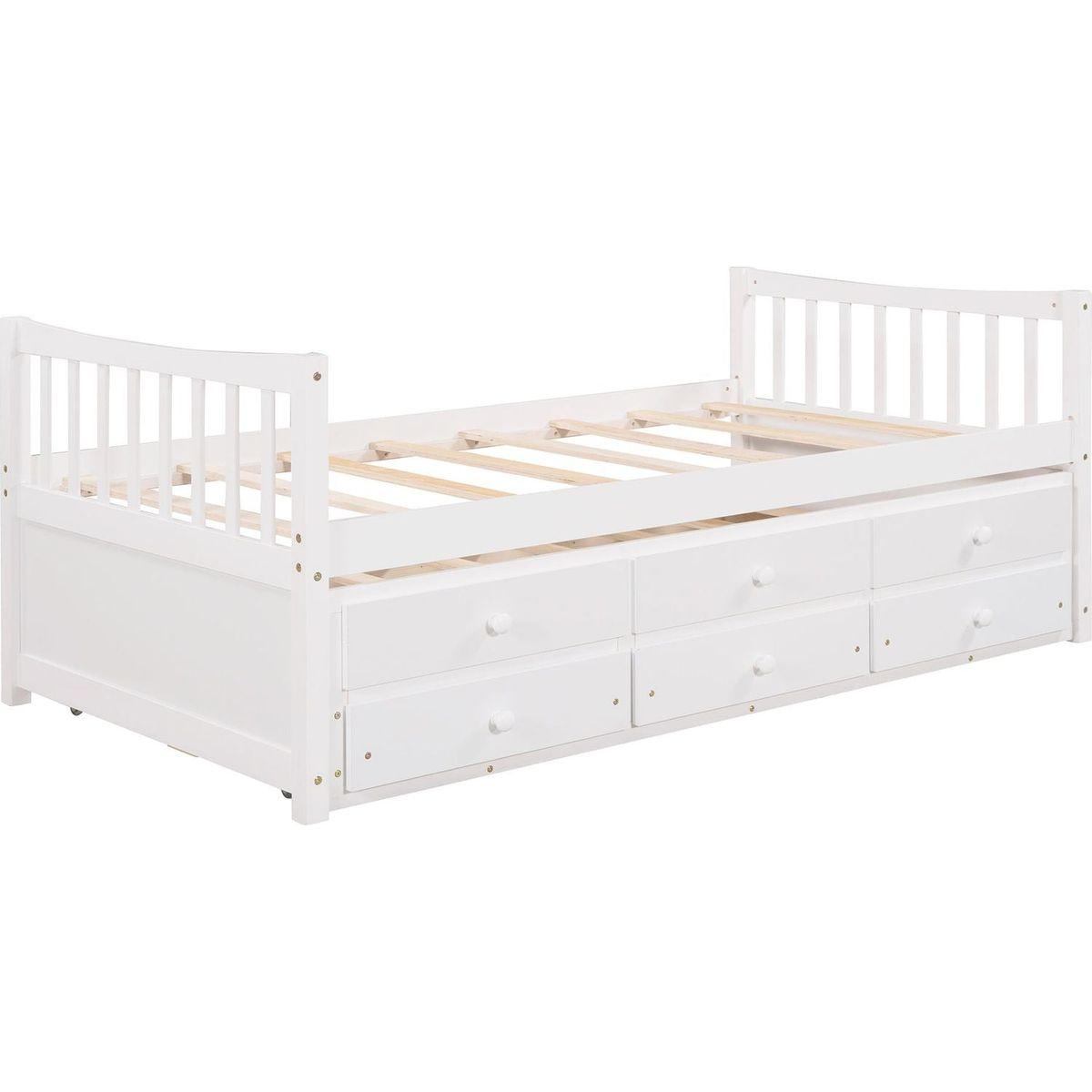 Daybed with Trundle and Drawers, Twin Size, White