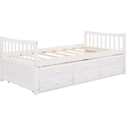 Daybed with Trundle and Drawers, Twin Size, White
