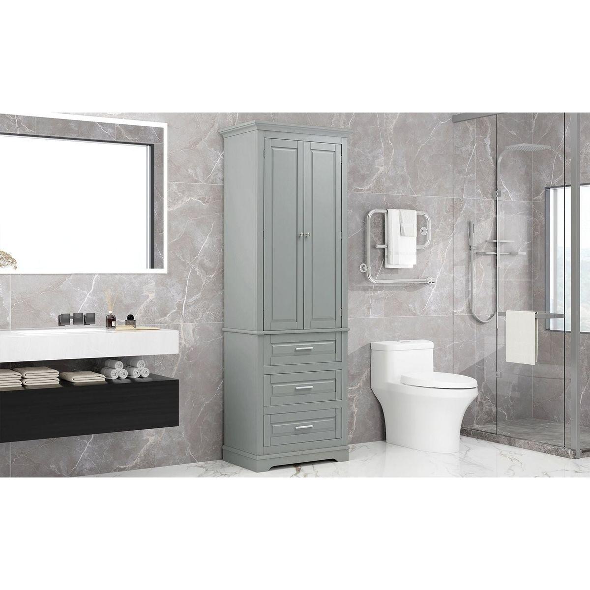 Tall Storage Cabinet with Three Drawers for Bathroom/Office, Grey