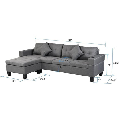 Sectional Sofa Set for Living Room with L Shape Chaise Lounge, cup holder and Left or Right Hand Chaise Modern 4 Seat