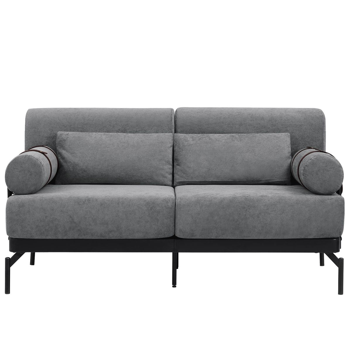 Modern Loveseat Sofa 59' Sofa Couch 2-Seater with USB Ports, Unique Cylindrical Armrests, Grey Chenille