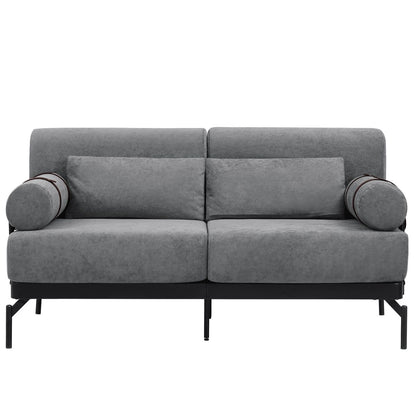 Modern Loveseat Sofa 59' Sofa Couch 2-Seater with USB Ports, Unique Cylindrical Armrests, Grey Chenille