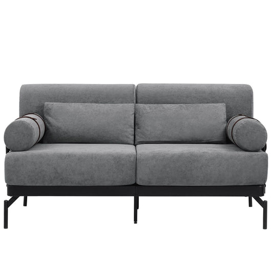 Modern Loveseat Sofa 59' Sofa Couch 2-Seater with USB Ports, Unique Cylindrical Armrests, Grey Chenille