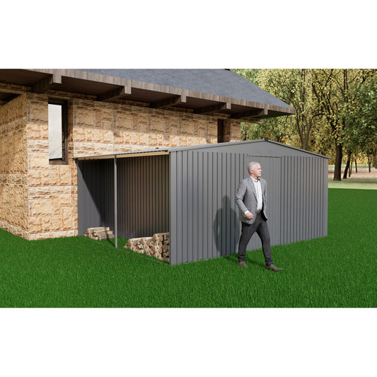 New Outdoor Storage Shed has two Functions:Metal shed and Firewood Shed 14 ft x 12 ft,Grey