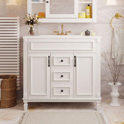 36" Bathroom Vanity with Top Sink, Modern Bathroom Storage Cabinet with 2 Soft Closing Doors and 2 Drawers, Single Sink Bathroom Vanity