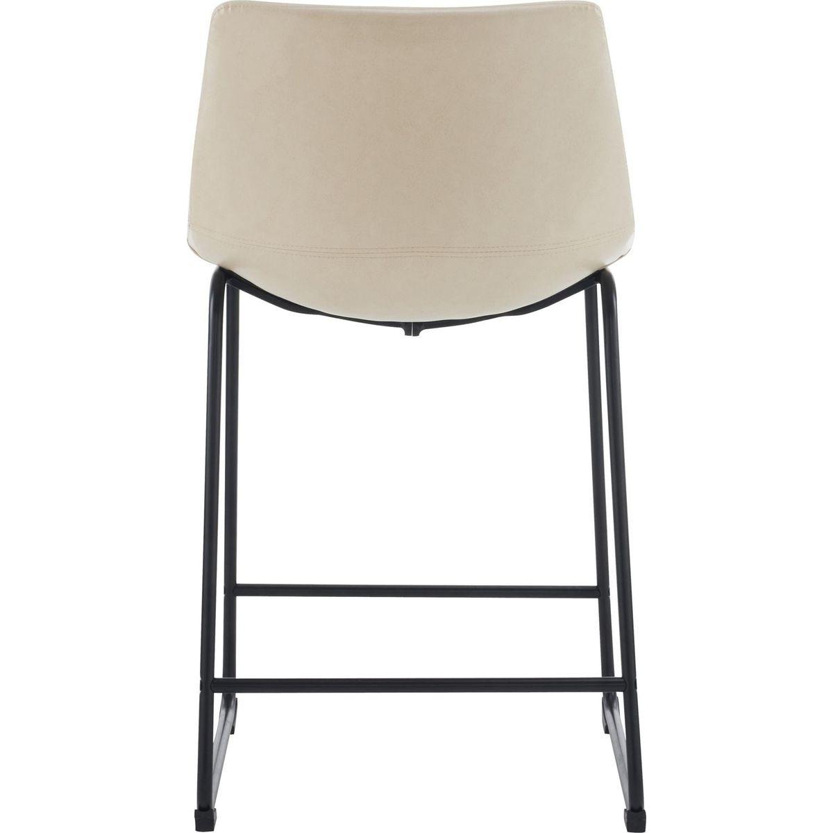 (Set of 2) Vintage Style 24-Inch Armless Industrial Faux Leather Counter Stool with Metal Legs and Footrest for Kitchen Island, Cafe, Pub, Bar Counter, Cream and Black