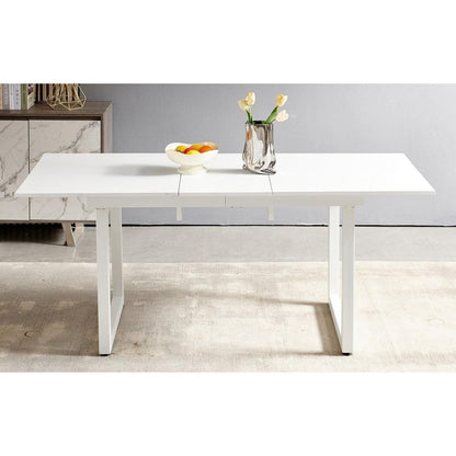 white color,Square Extendable Dining Table with metal leg,Modern Space Saving Kitchen Table for Living Room( 70.86" W x 31.5" D x 29.5" H)