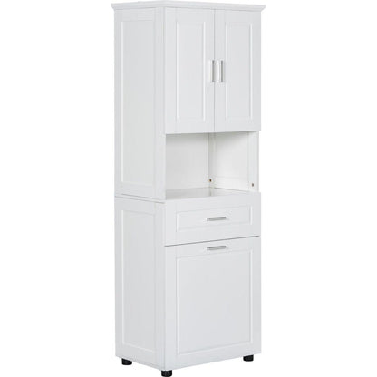 Tall Bathroom Cabinet with Laundry Basket, Large Storage Space Tilt-Out Laundry Hamper and Upper Storage Cabinet, White