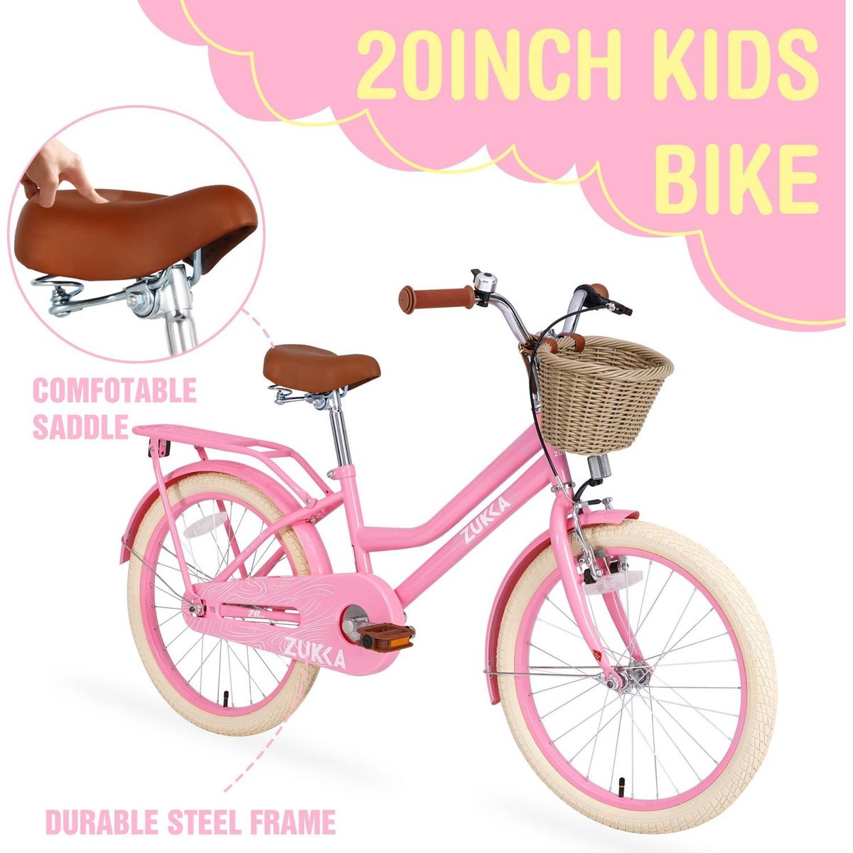 Multiple Colors,Girls Bike with Basket for 7-10 Years Old Kids,20 inch wheel, No Training Wheels Included